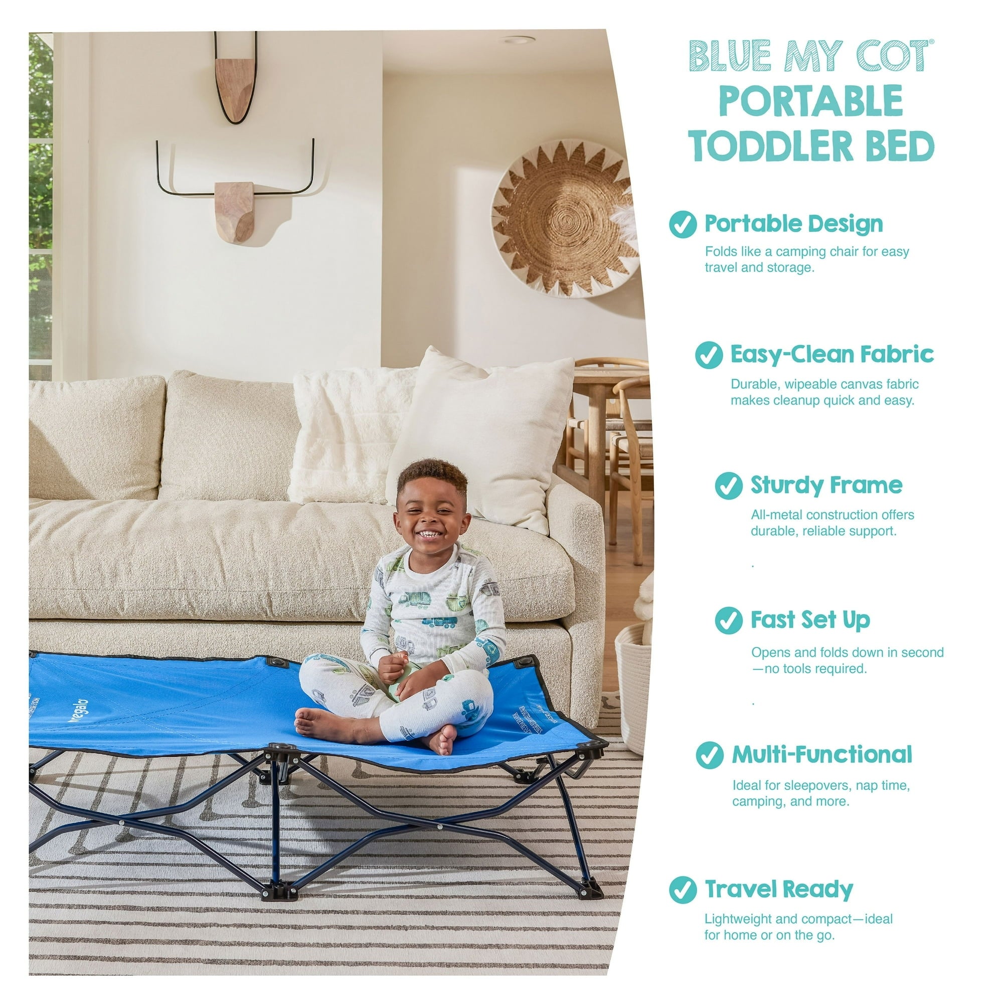 Regalo My Cot Portable Toddler Bed, Lightweight Foldable Travel Bed for Kids