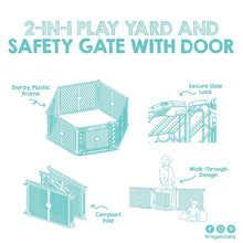2-in-1 play yard and safety gate with door diagram with fold and lock features
