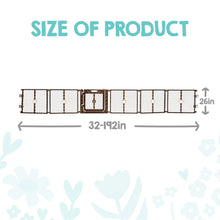 Brown plastic play yard gate with hex mesh panels and center door