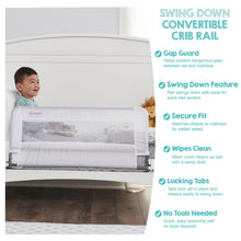 Regalo swing-down convertible crib rail with mesh panel on crib wall opening