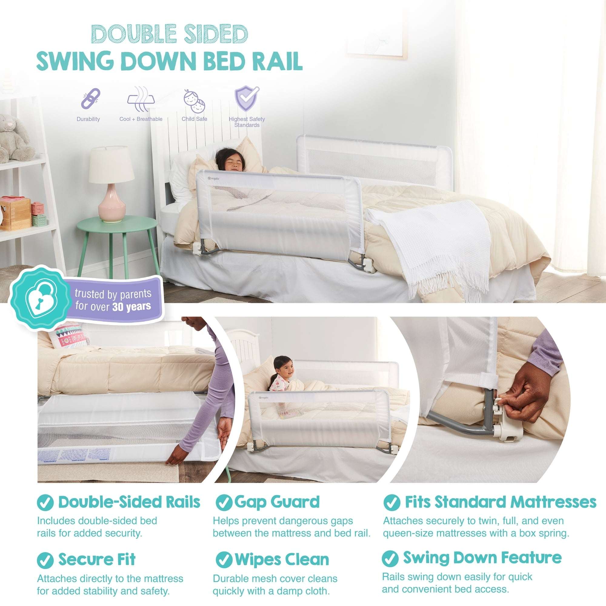 Regalo Swing Down Double Sided Bed Rail Guard, with Reinforced Anchor Safety System