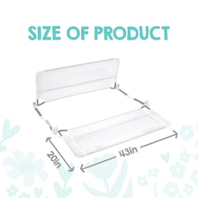 Size of swing-down bed rail guard with labeled dimensions 43 in and 20 in