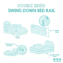 Double-sided swing down bed rail diagram with gap guard and double rails
