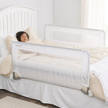 Swing-down bed rail guard, clear white mesh panels with anchor bases
