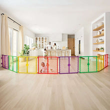 Extra-wide multi-color plastic play yard safety gate enclosure with mesh panels