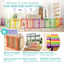 Colorful plastic baby play yard and safety gate with mesh panels and corner latch