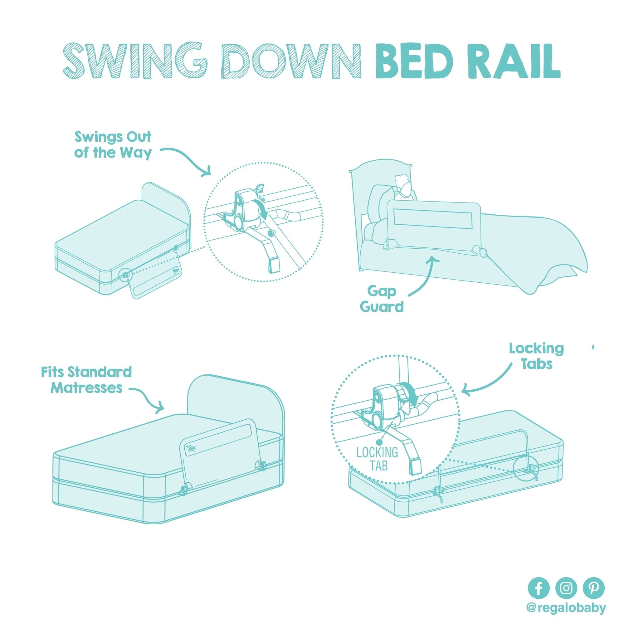 Regalo Swing Down Crib Rail with Reinforced Safety Anchor, Metal,  Ages 2-5 Years