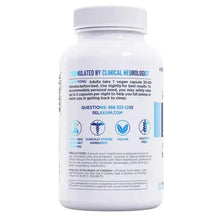 Relaxium Sleep supplement bottle, back label with features and vegan info