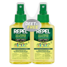 DEET-free insect repellent spray bottle, lemon eucalyptus, two-pack with green sprayers