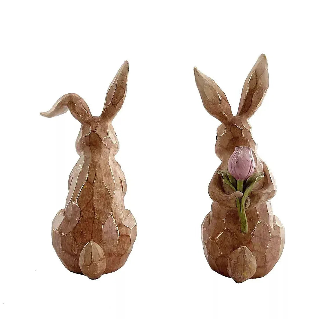 Resin Bunny With Flower Decor 2 pk. - USA MEGA SHOP
