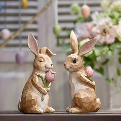 Resin Bunny With Flower Decor 2 pk.