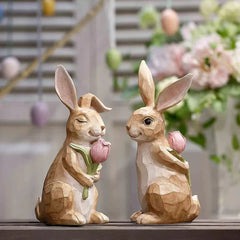 Resin Bunny With Flower Decor 2 pk. - USA MEGA SHOP