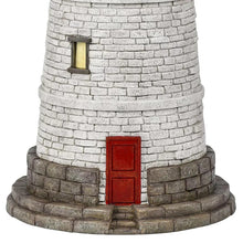 Resin solar lighthouse base with gray stone ring and red door panel, plus side window lights
