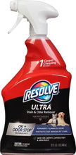 Carpet stain and odor remover spray bottle with trigger sprayer, red and black label
