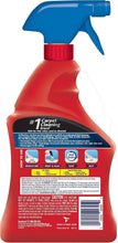 Carpet stain and odor remover spray bottle with blue trigger, back label view