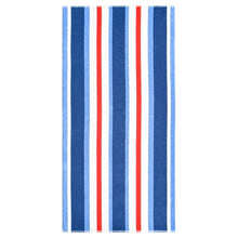 Blue, white, and red vertical striped towel