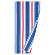 Red, white, and blue striped beach towel folded edge