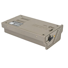 Lithium battery cartridge with charging port and connector, gray housing