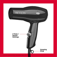 Black compact hair dryer with hanging ring and side control panel