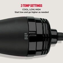 Revlon hair dryer brush handle end with control area showing off, low, high