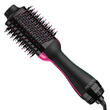 Black hair dryer brush with pink barrel ring and bristle head