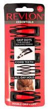 Revlon Essentials double-grip hair clips, 6-pack on card, black with grip dots