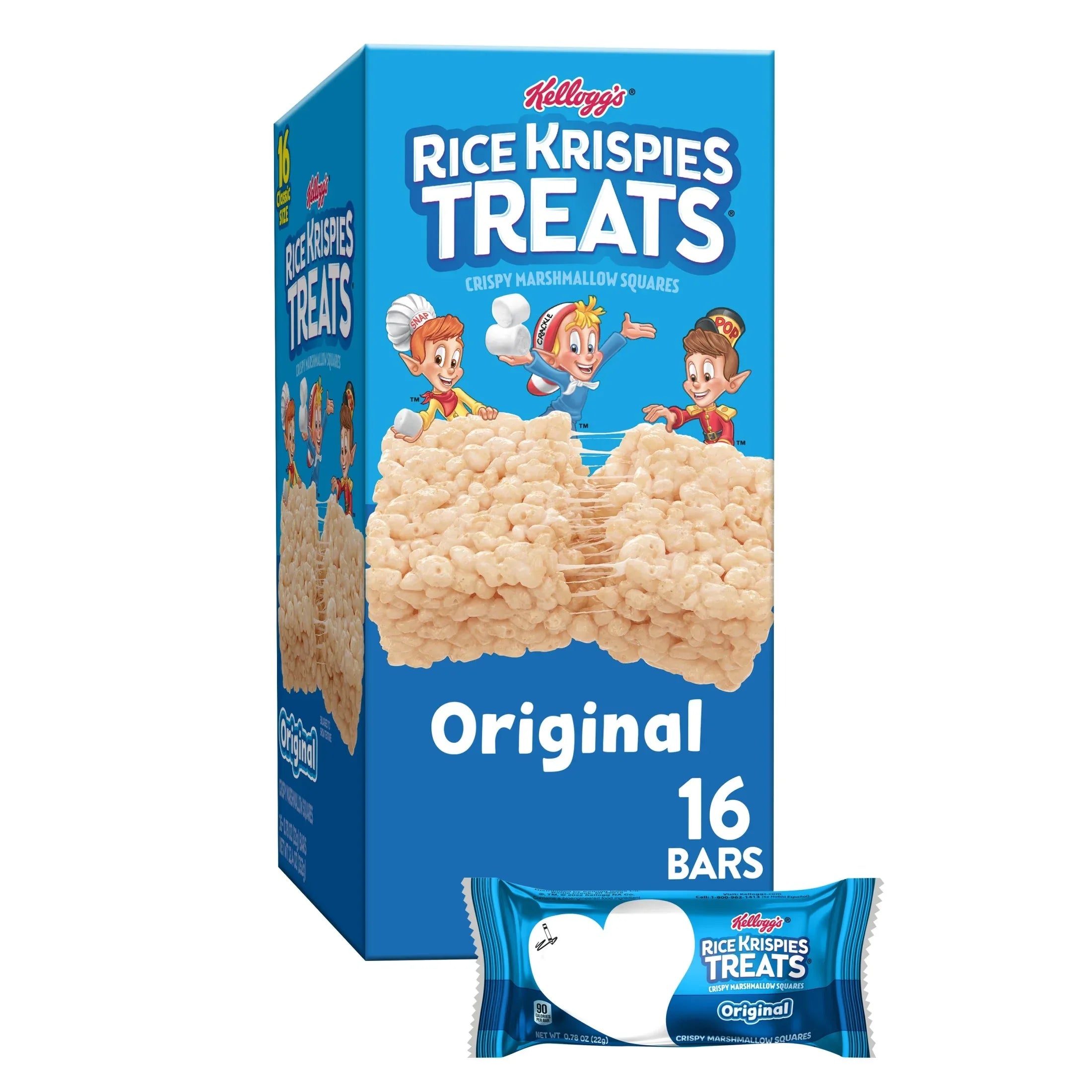 Rice Krispies Treats Original Chewy Crispy Marshmallow Squares, Kids Snacks, 12.4 oz, 16 Count