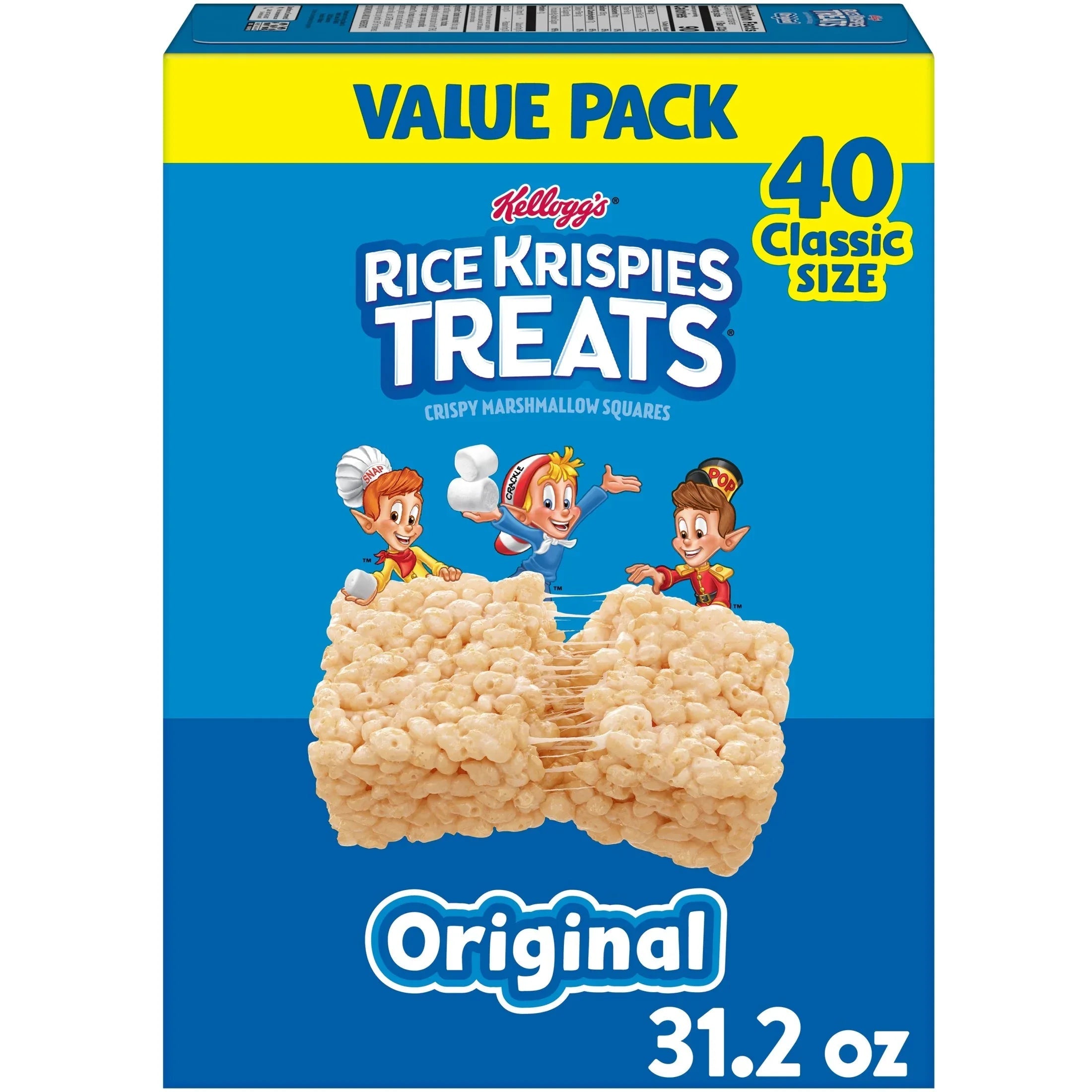 Rice Krispies Treats Original Chewy Crispy Marshmallow Squares, Kids Snacks, 12.4 oz, 16 Count