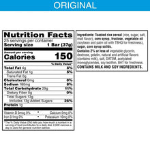 Nutrition Facts label for crispy marshmallow rice bar, 1 bar (37g)