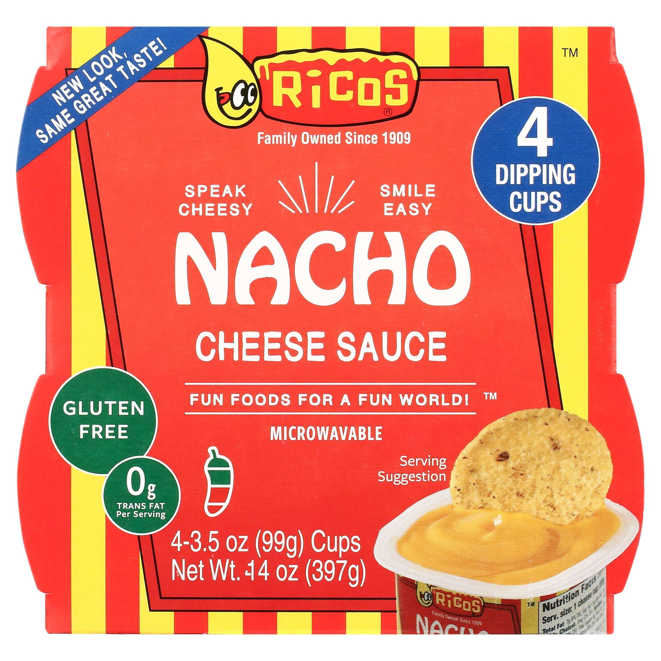 Ricos® Nacho Cheese Sauce 3.5oz Cup, 4 Count, Shelf-Stable, Ready-to-Eat