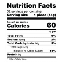 Nutrition Facts panel for Ring Pop variety pack: 60 calories per piece