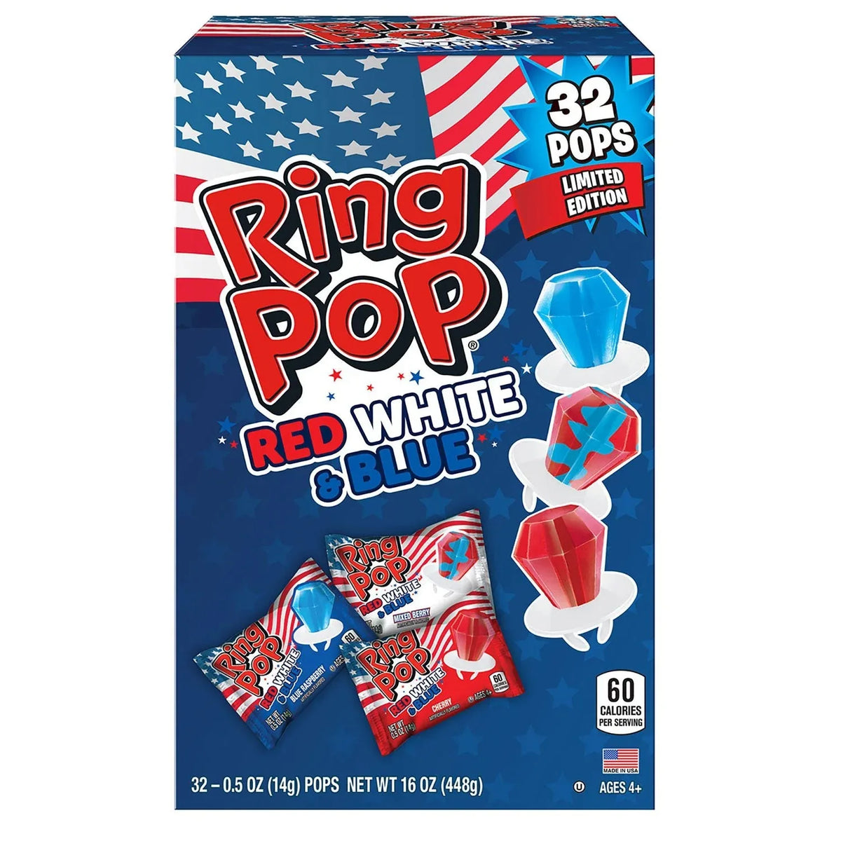 Ring Pop Red, White, And Blue Variety Pack, 32 ct. - USA MEGA SHOP