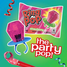 Ring Pop strawberry flavored candy pouch with purple lollipop piece and wrapper