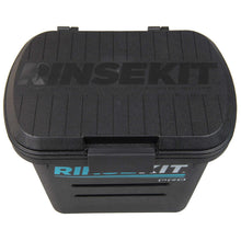 Portable shower unit lid with embossed texture and blue Rinsekit Pro label
