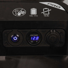 Portable shower control panel with power button and digital voltage display