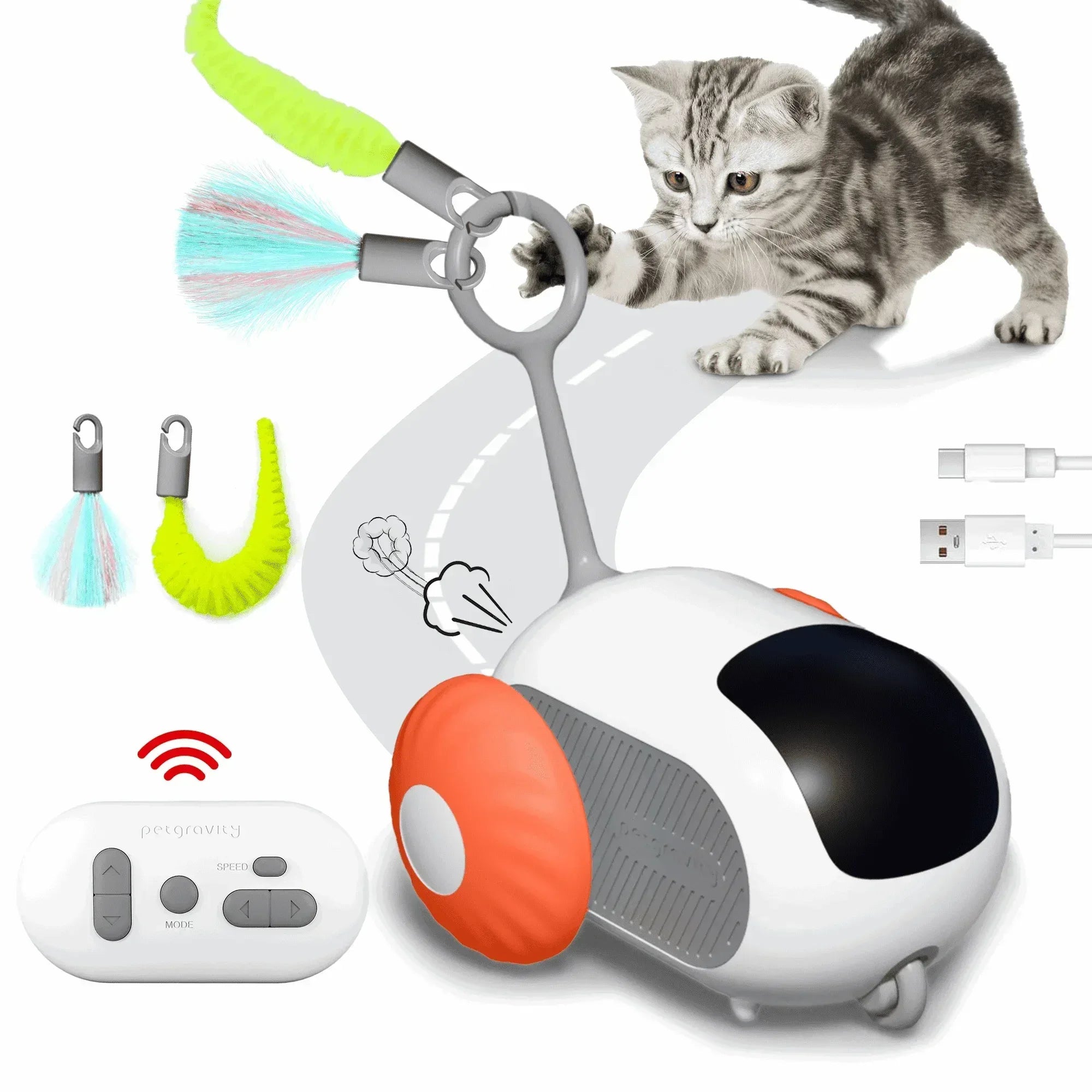 Risehigh Interactive Cat Toys for Indoor Cats 2-Speed Automatic Moving Remote Control Smart Cat Rechargeable Toy with Feathers, Blue