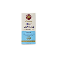 Pure vanilla extract carton with blue stripe and 'Premium Pure Vanilla Extract'