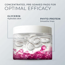 Gold jar of pre-soaked exfoliating cleansing pads with illustrated pad layers