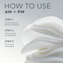 Stacked white cleansing pads with textured exfoliating surface visible
