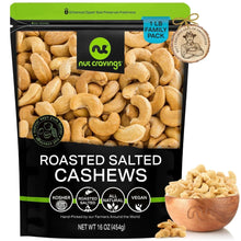 Roasted salted cashew nuts pouch, resealable zip bag with whole cashews inside