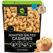 Roasted salted whole cashews in black-green bag with nut logo