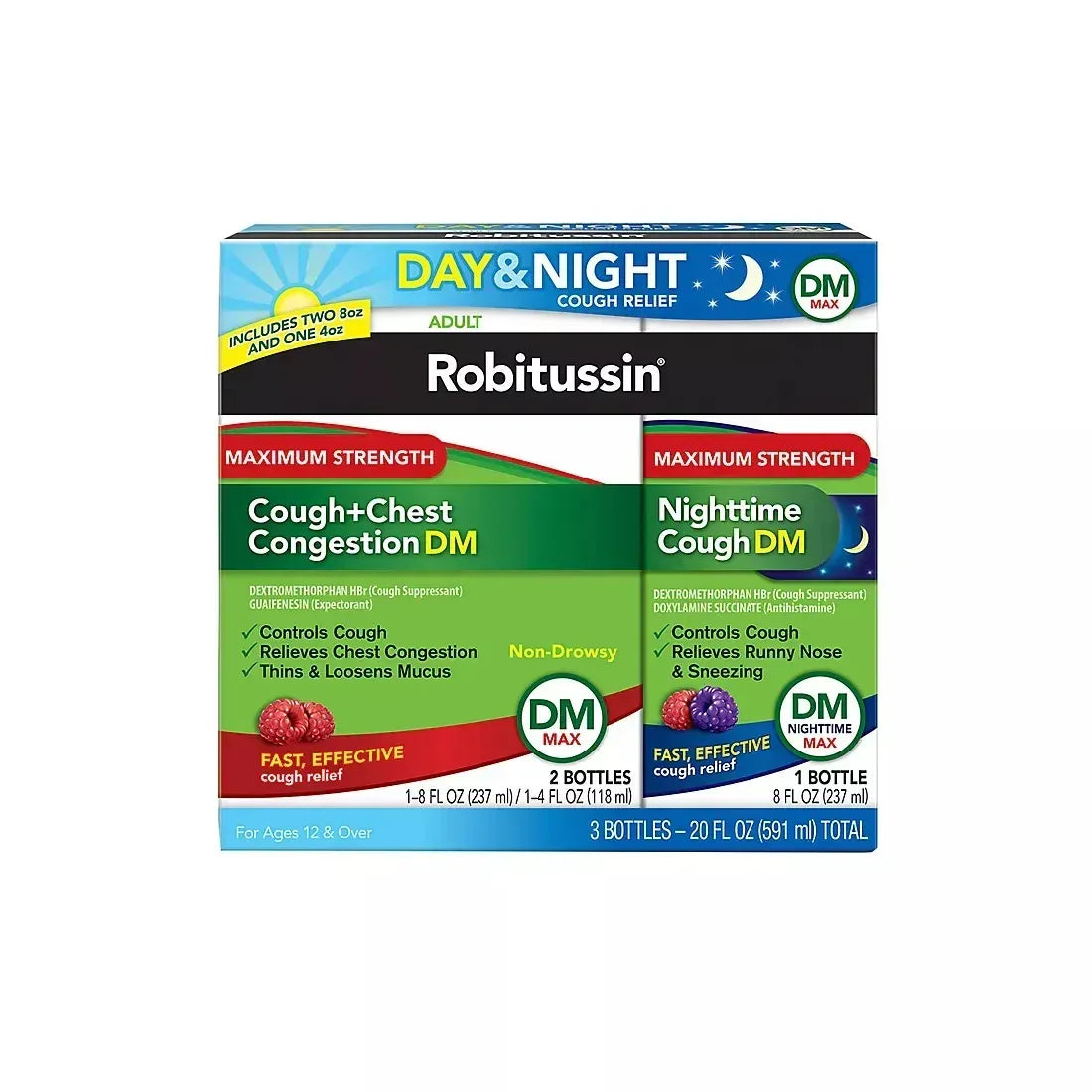 Robitussin DM Max Cough Plus Chest Congestion & Robitussin Maximum Strength Nighttime Cough DM Multi-Pack