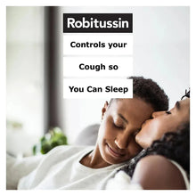 Cough relief marketing with a sleeping couple and Robitussin nighttime message