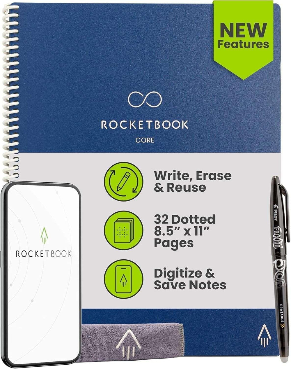 Rocketbook Smart Reusable Core Notebook - Dotted, Executive Size, Black - USA MEGA SHOP