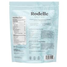 Rodelle baking cocoa powder pouch, back nutrition facts and ingredient text