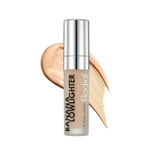 Rodial lowlighter serum in silver-capped tube bottle, with beige banana-toned swatch