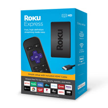 Roku Express streaming media player box with remote and included HDMI cable