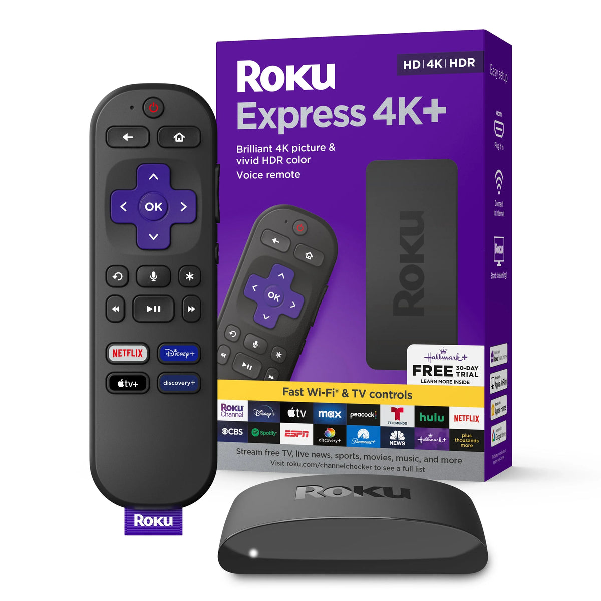 Roku Express 4K+ | Streaming Player HD/4K/HDR with Roku Voice Remote with TV Controls - USA MEGA SHOP