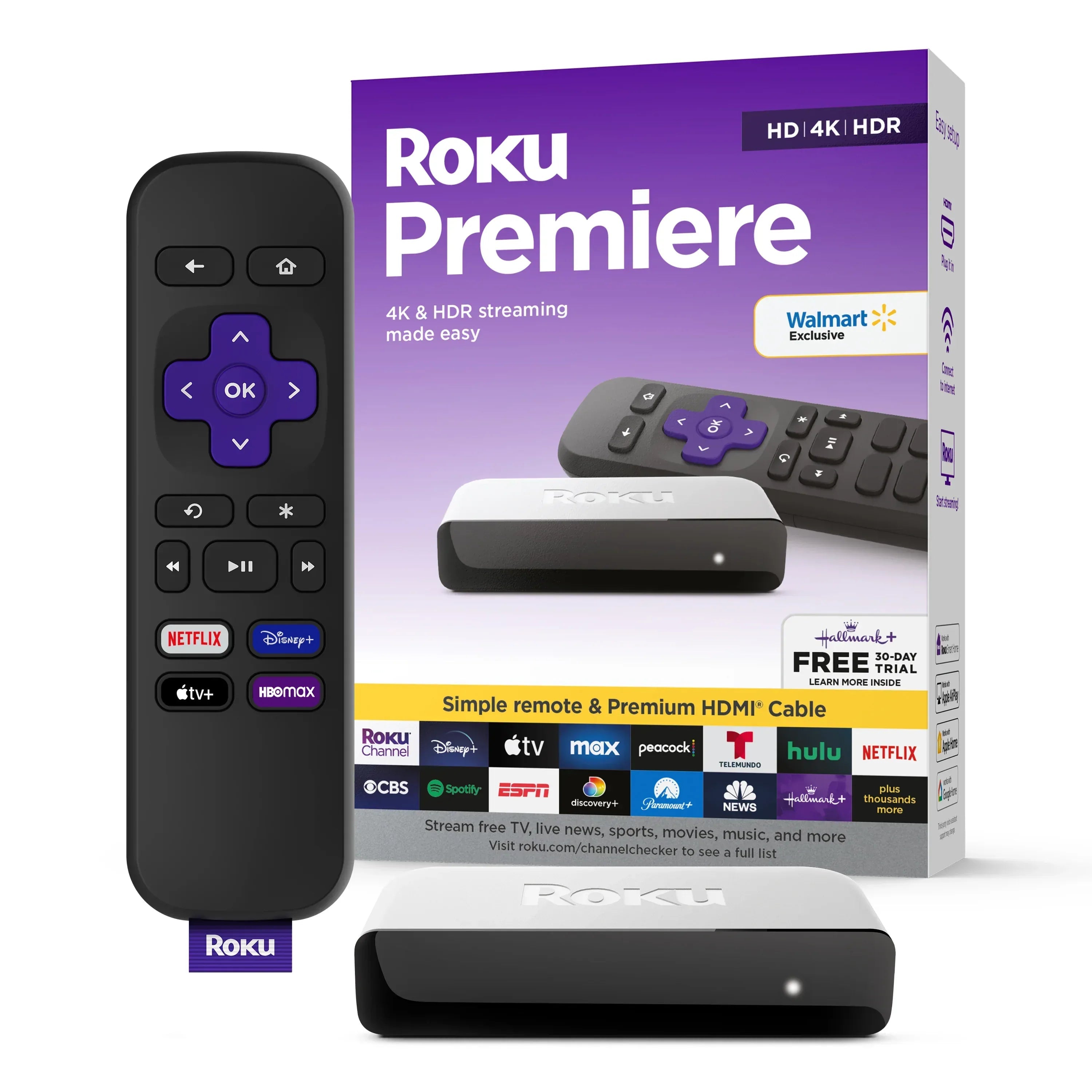 Roku Premiere | 4K/HDR Streaming Media Player Wi-Fi® Enabled with Premium High Speed HDMI® Cable and Standard Remote