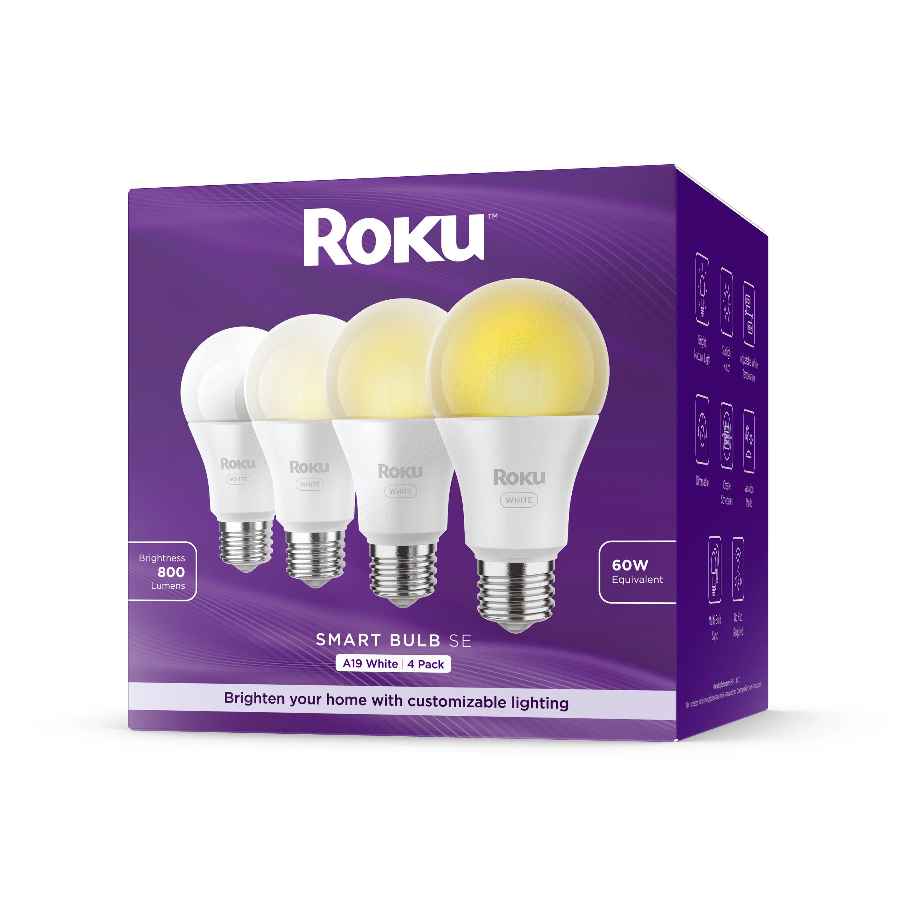 Roku Smart Home Smart Bulb SE (White) 1-Pack with Adjustable Brightness and Temperature, 9.5 Watts - Screw Base